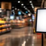 Blank digital sign in a grocery store