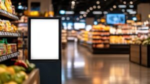 Empty digital display in a supermarket aisle