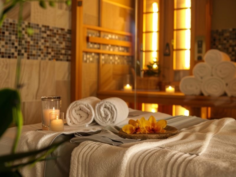 A spa setting with an infrared sauna as a featured service for glowing and rejuvenated skin..