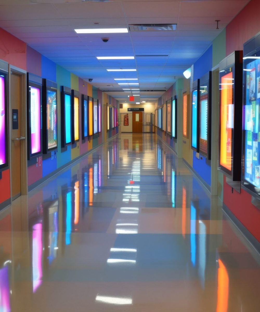 A school hallway transformed into an interactive learning space